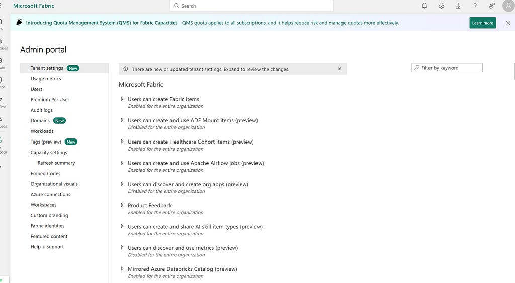 Microsoft Fabric Tenant Settings