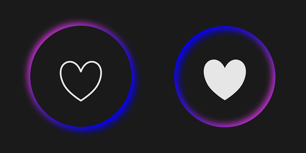 Digital illustration of two circular buttons following the Neumorphism / Soft UI trend, in a dark color scheme.