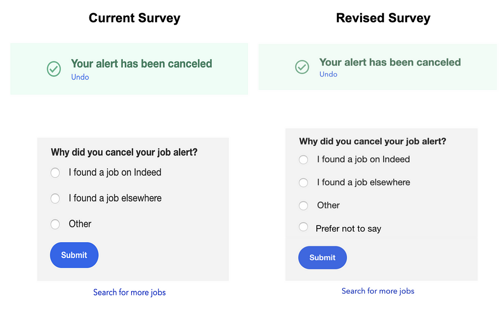 A comparison of the original and revised surveys. The only difference is the inclusion of the “Prefer not to say” option.