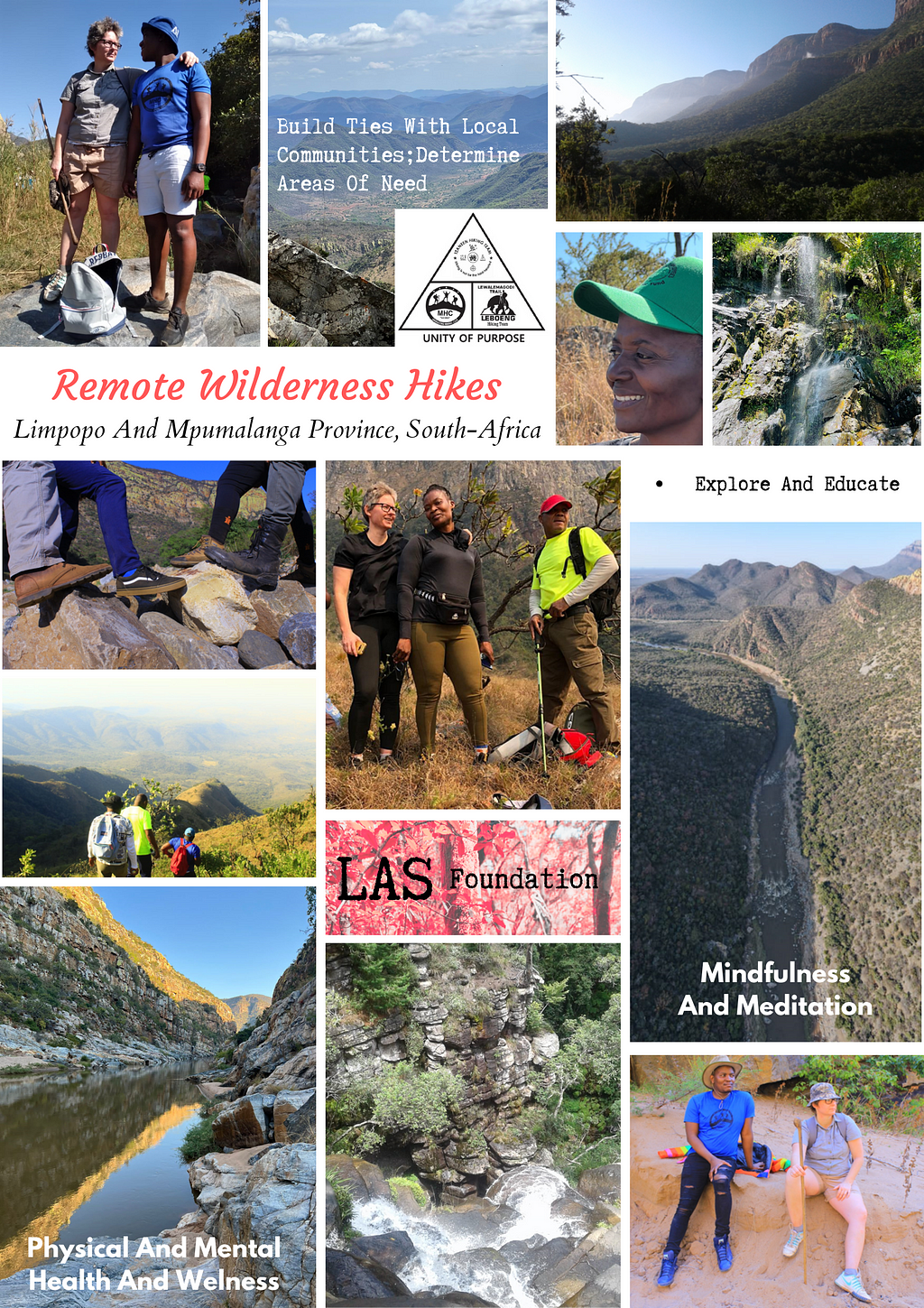 A collage compiled to showcase remote wilderness hikes in rural locations in the Limpopo region of South Africa