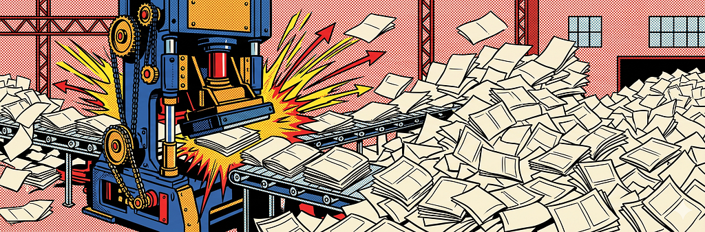 A newsroom used to be the bottleneck. Now it’s a stamping machine.