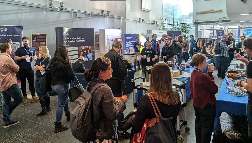 People meeting in the foyer of the University of Dundee for the Scottish Web Folk conference