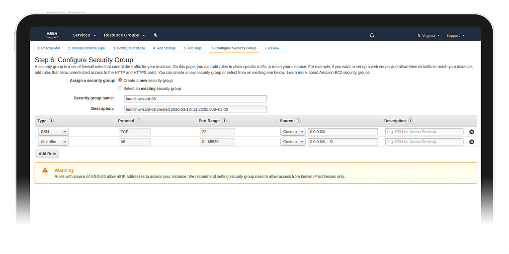 Setting Security Group in the AWS panel