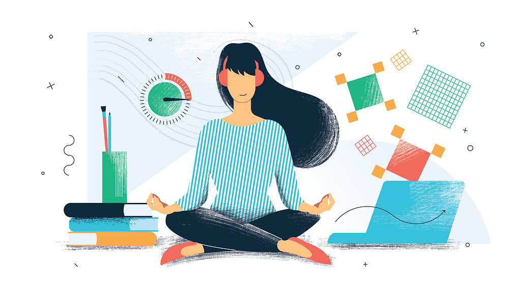 Woman sitting, meditating illustration.