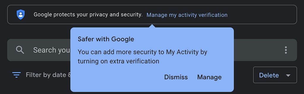 Click Manage My Activity verification