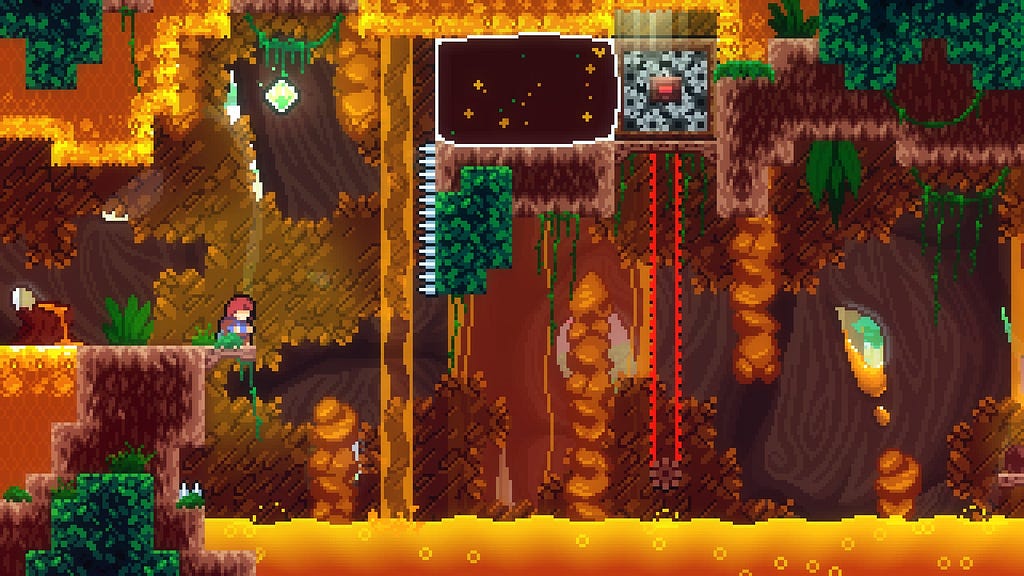 A screenshot of the map Treehive. Madeline stands inside a big tree with honey dripping all over the place.