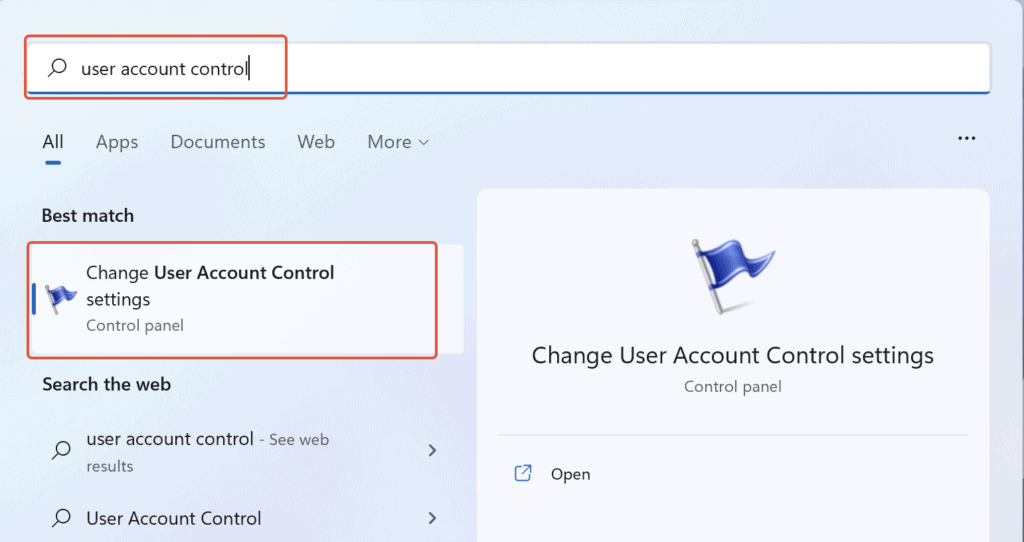 Search for ‘Change User Account Control’