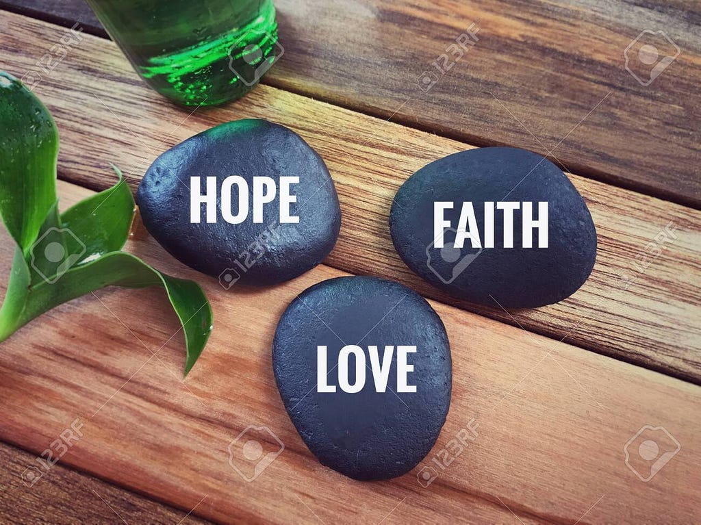 Faith, hope, and love pebbles