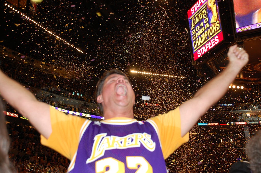 Success! One fan celebrates the Lakers’ NBA championship.