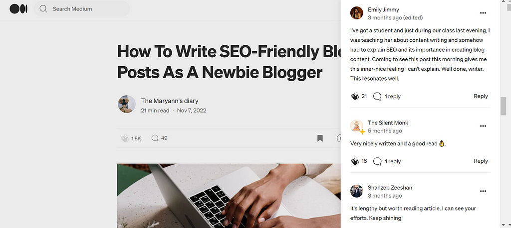 Response to my content on how to write SEO friendly blog posts as a newbie blogger