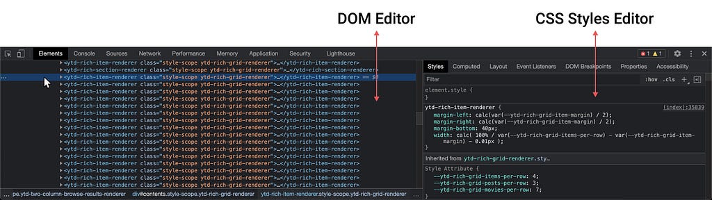 DOM and CSS Editor in the Elements Tab of Web Inspector
