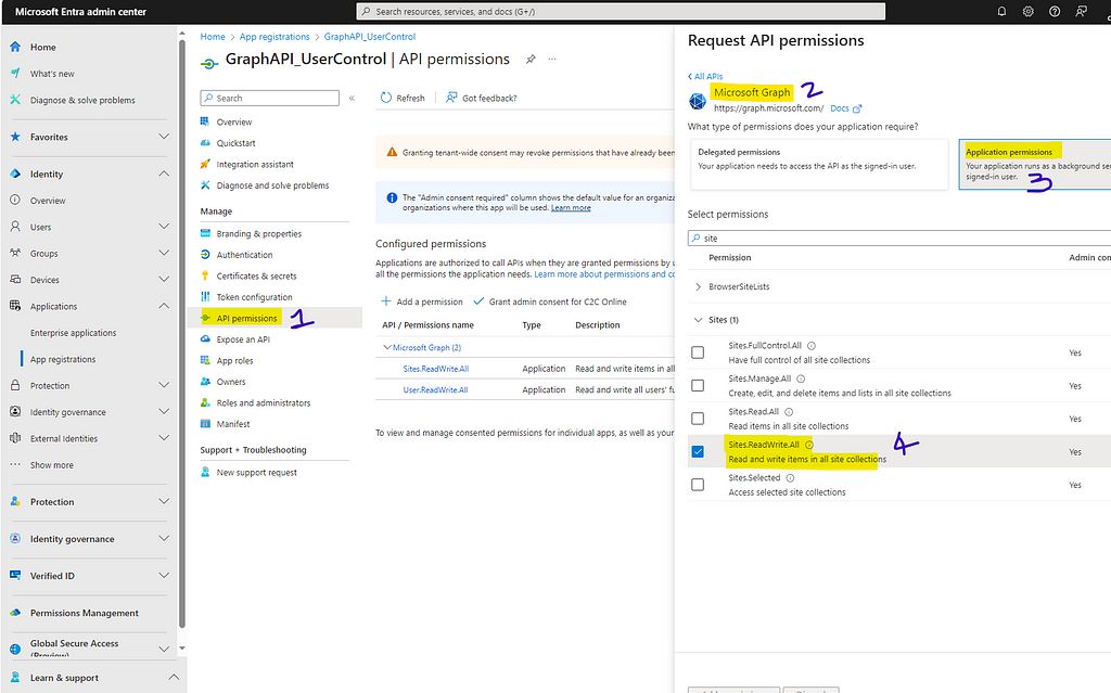 Microsoft Graph API Sharepoint Read Write All Permission