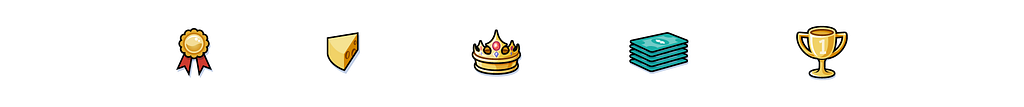 Award icons: medal, cheese, crown, cash, trophy