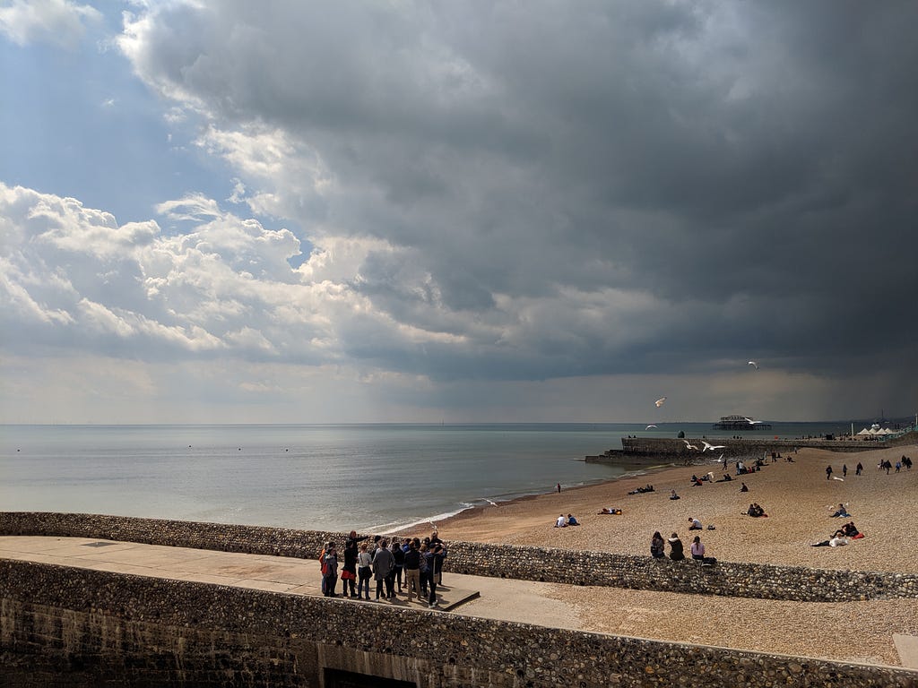 Brighton beachfront with storm clouds rolling in from the right