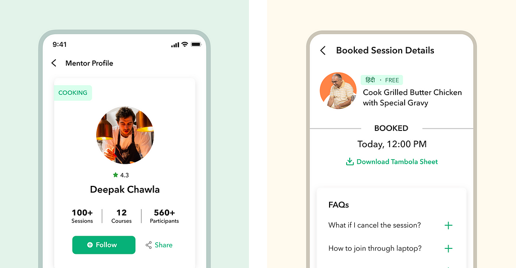 Mentor Profile Screen & Booked Session Screen Design