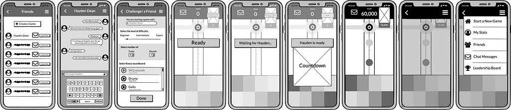 Wireframe screens