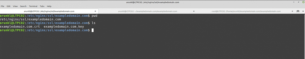 Copy the exampledomain.com.key cmd output on terminal