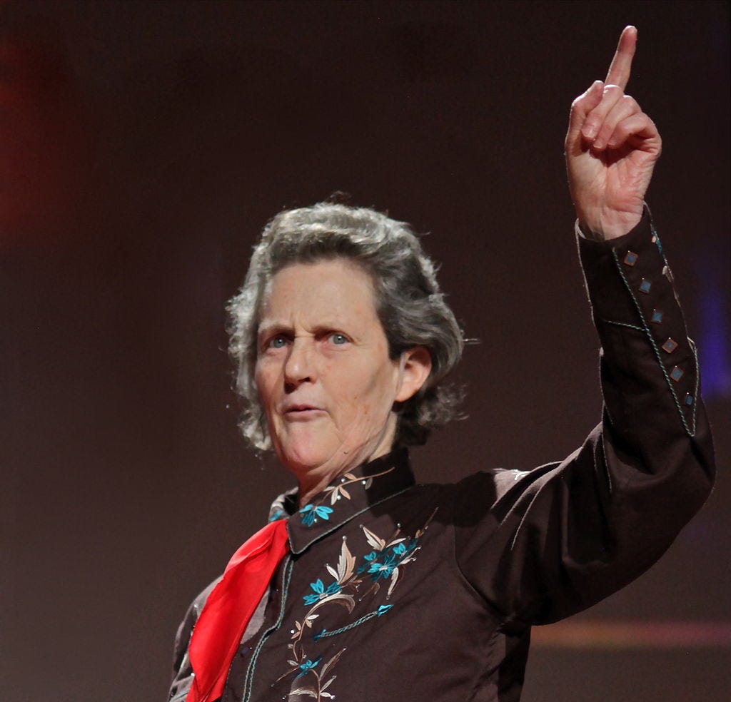 Una foto de Temple Grandin en una TED Talk del año 2010.