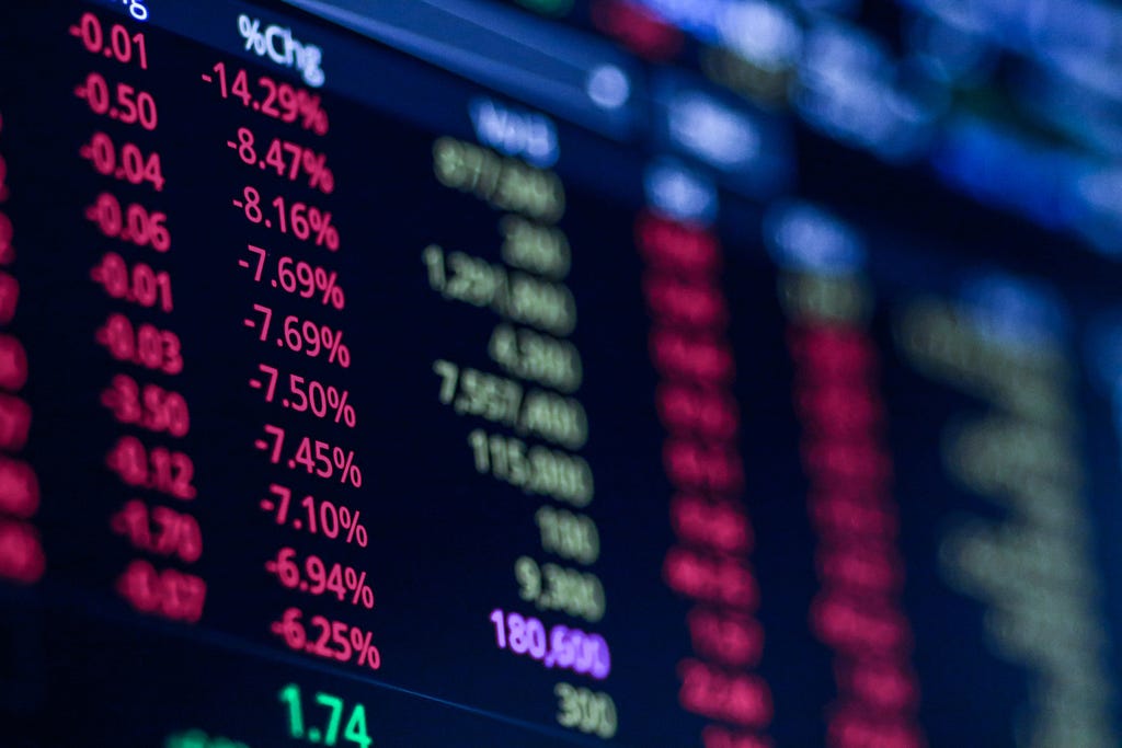 Stock exchange market chart, Stock market data on LED display. Business analysis concept.