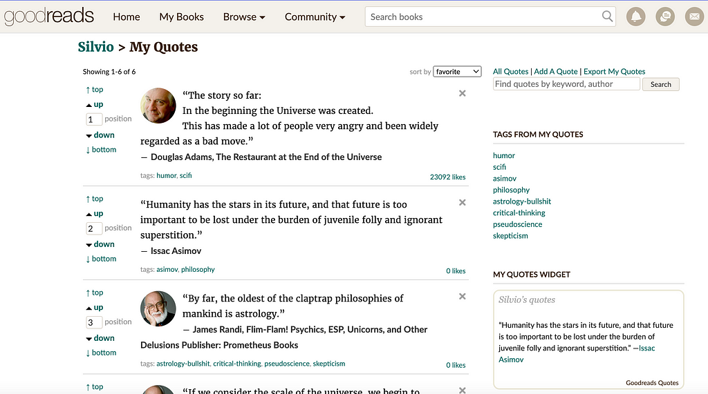 snapshot of your quotes in Goodreads