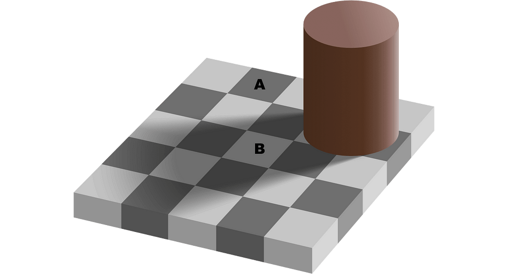 Square A appears darker than Square B, but they are exactly the same.