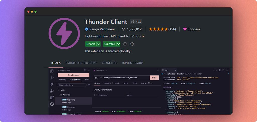 Thunder client — vs code fetching extension