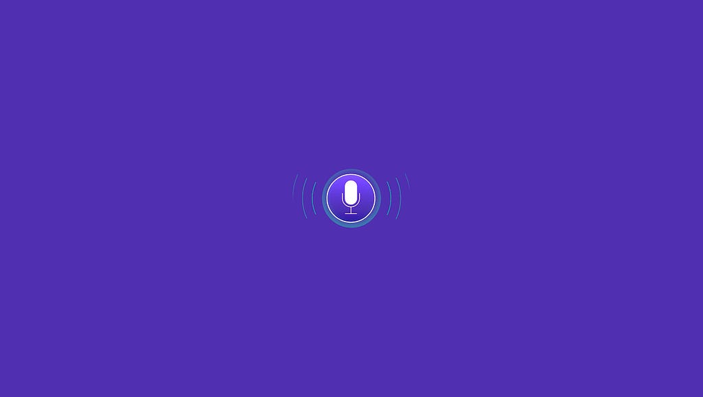 A microphone icon signifying Voice Use Interface design on an indigo background.