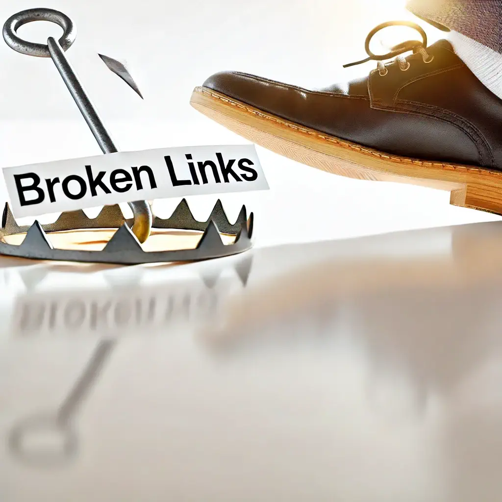 images showing men’s shoe, stepping on a broken link trap