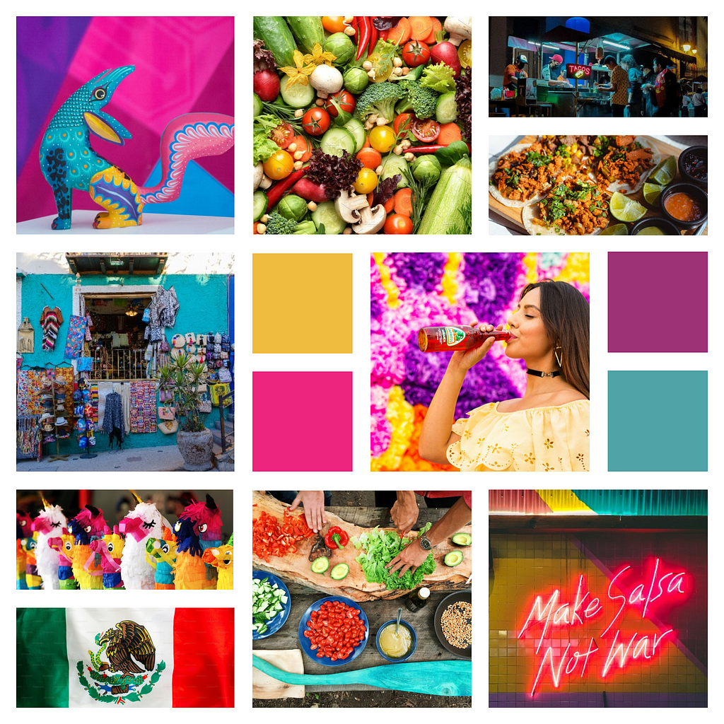 Refined moodboard of Condesa — authentic, colorful, mexican, cheerful.