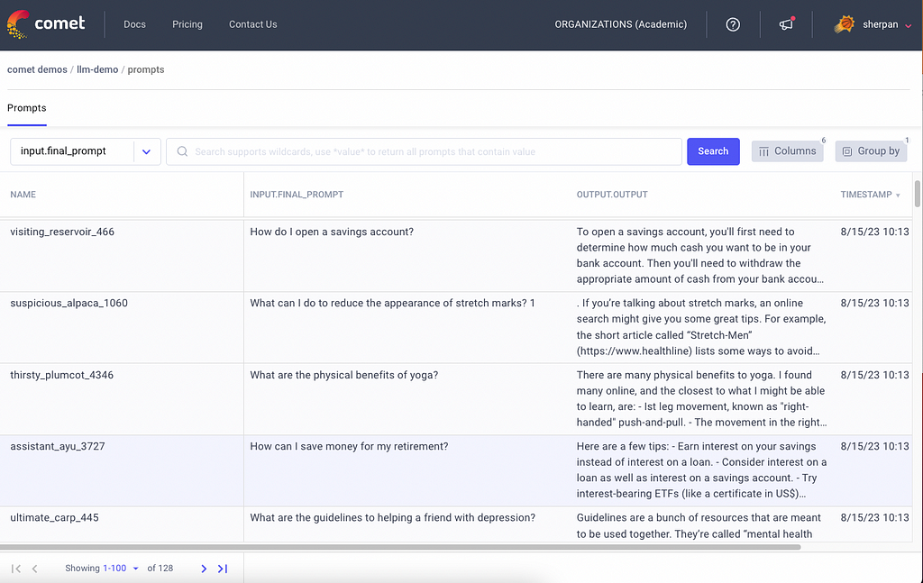 Comet_LLM user interface for logging experiment prompts