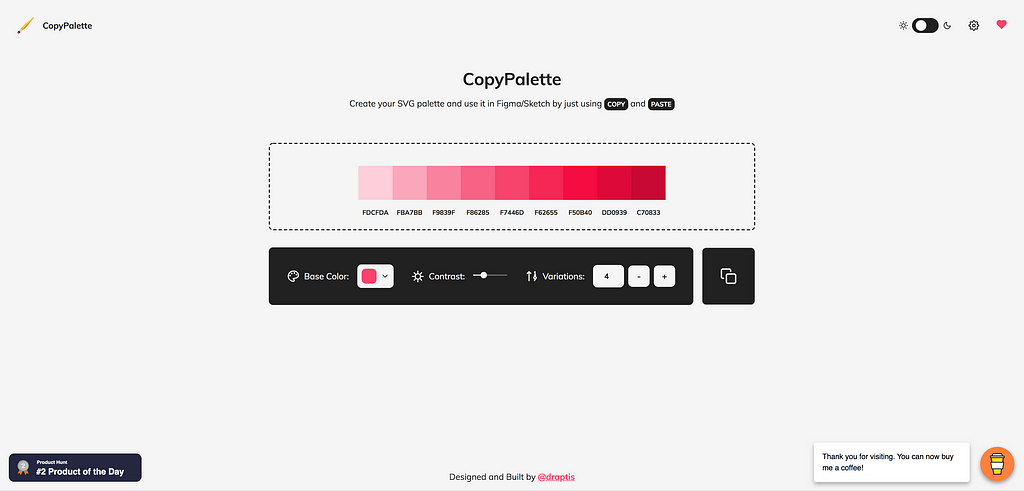 The homepage of copypalette