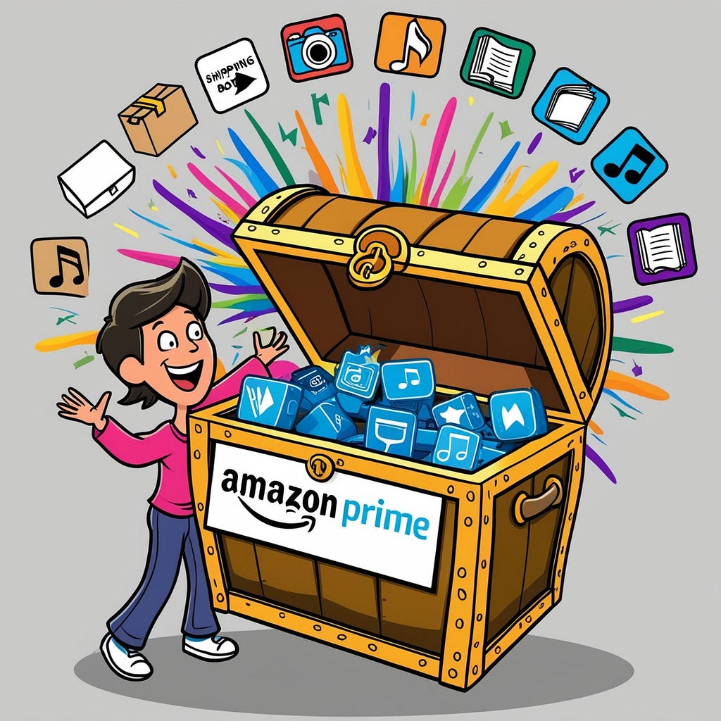Cartoon image: Amazon prime unboxing