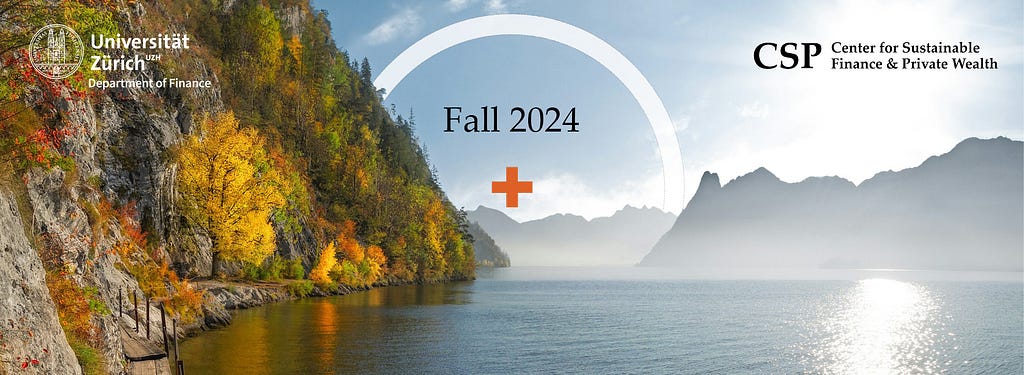 A beautiful mountain lake in early fall. Text reads: Fall 2024.