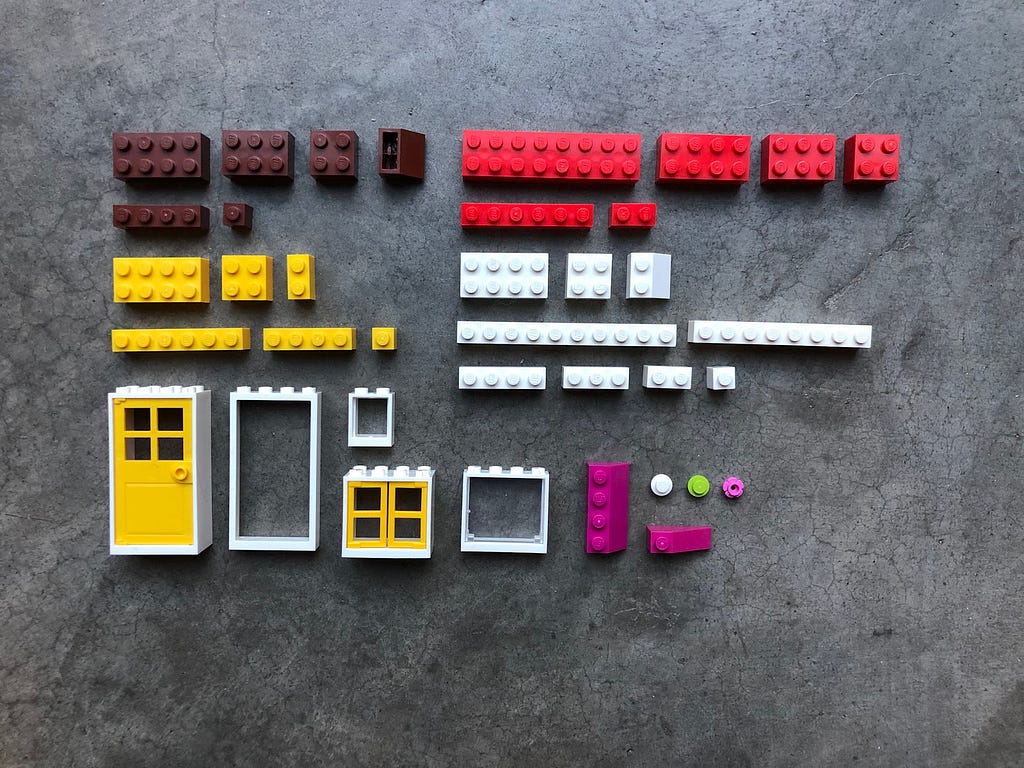 Lego pieces sorted by color and type