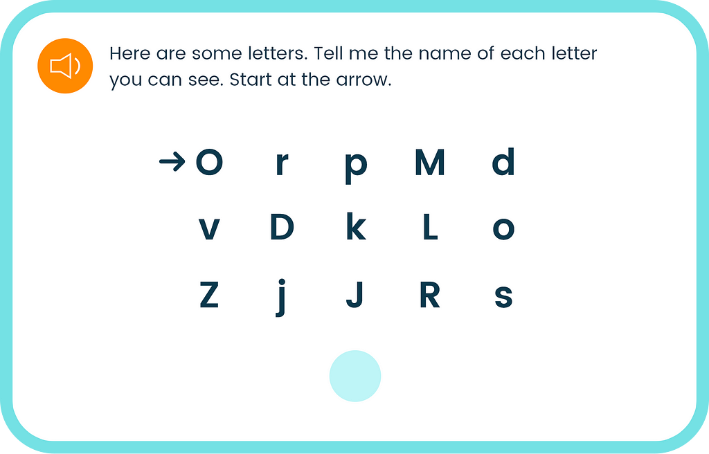 An image of a voice-enabled letter naming exercise.
