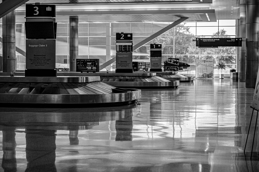 A empty luggage conveyor belt area