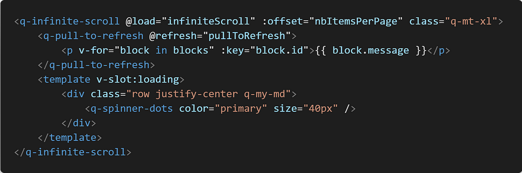 Code source html de q-infinite-scroll et q-pull-to-refresh