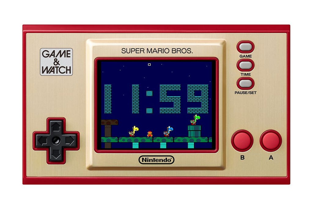 A Super Mario Bros Game and Watch featuring a screen at midnight with Yoshi