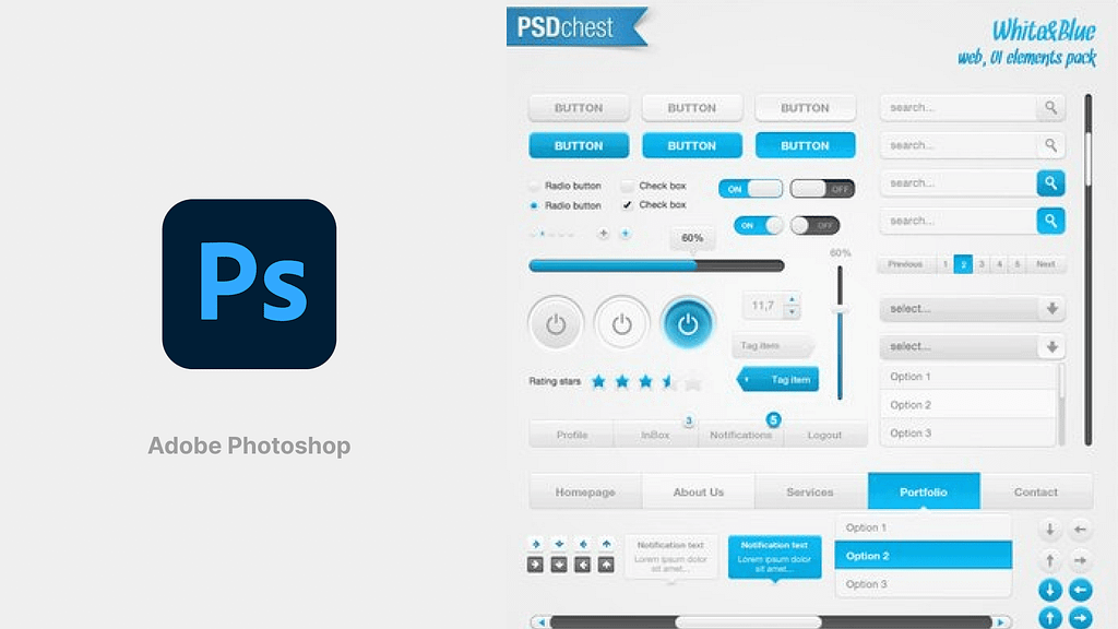 An example of a UI kit for Photoshop