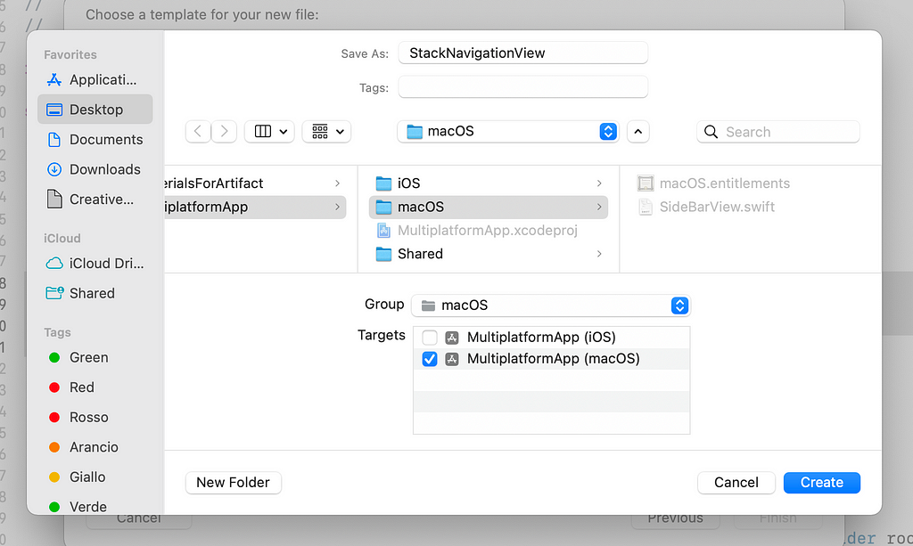 Create a StackNavigationView file