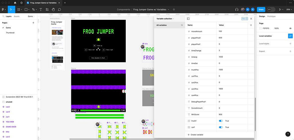 Frogger in Figma — Variables