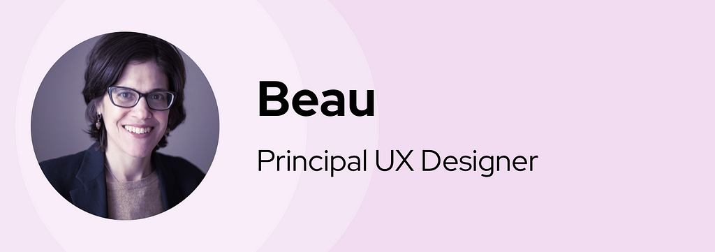 A banner graphic introducing Beau with her name, title, and headshot.