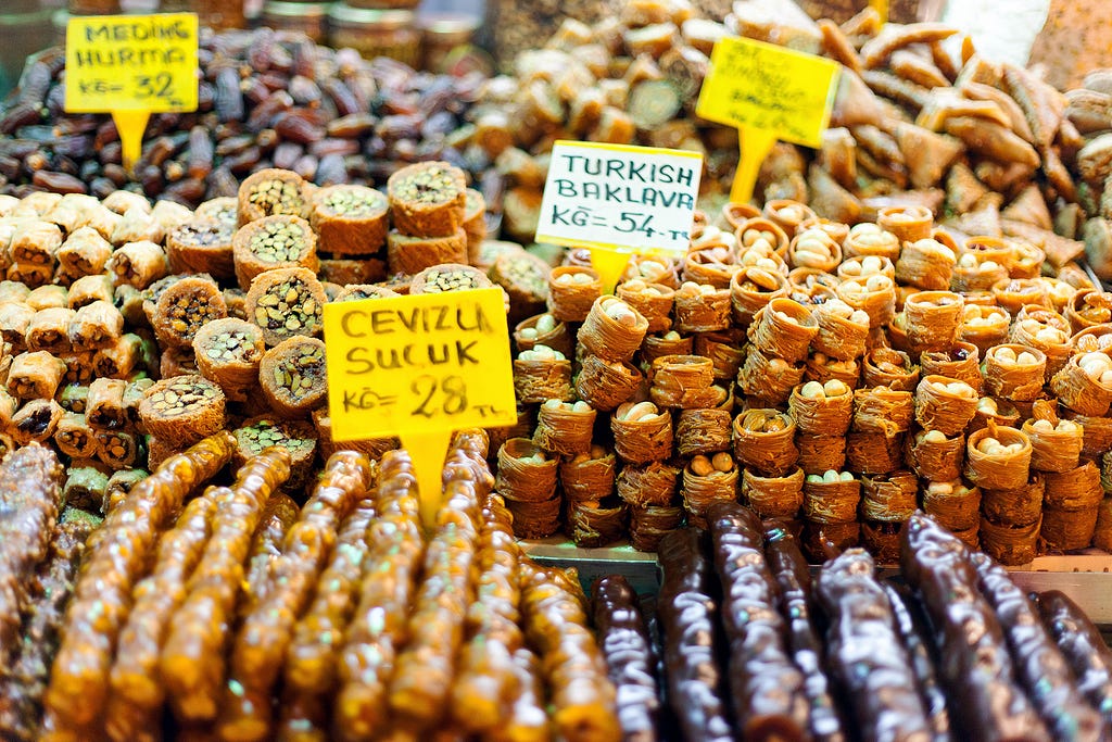 a table full of turkish sweet treats