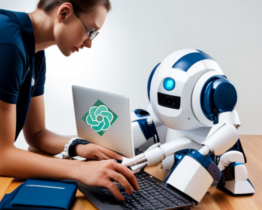 Robot helping a girl to code