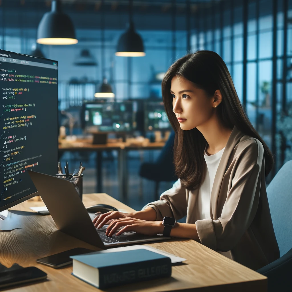 Female Python programmer in an office