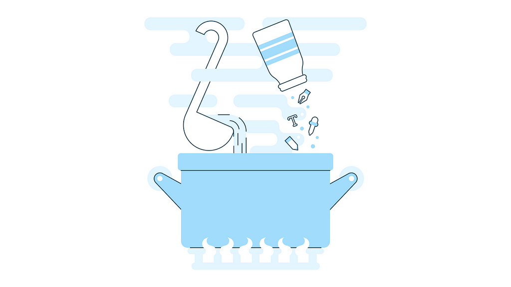 Illustration of boiling pot with added seasoning of UX tools