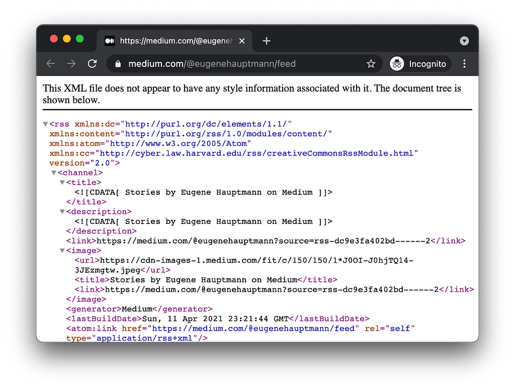 Example of the author’s feed https://medium.com/@eugenehauptmann/feed