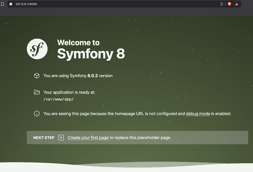 Symfony 8 welcome page