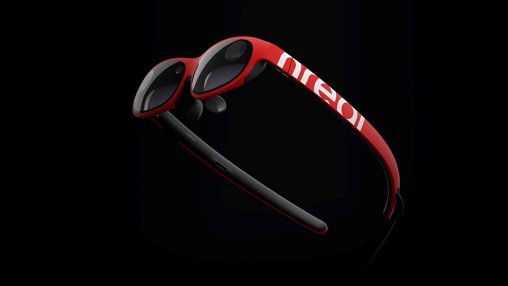 A pair of Nreal augmented reality glasses