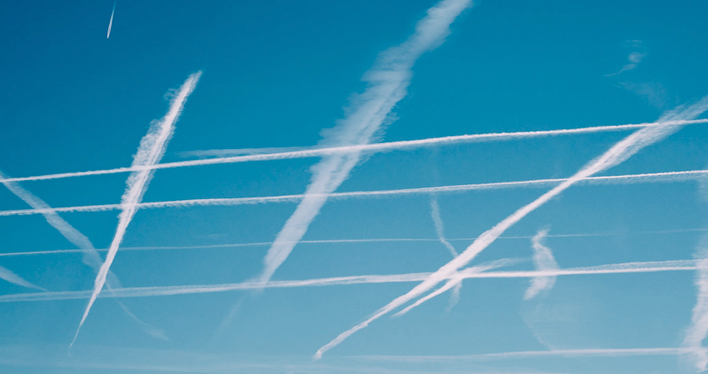 airplane contrails in the sky